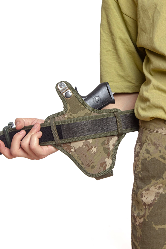Sag El Kara Kuvvetleri Kamuflaj Renkli Tek Emniyetli Sarjorluklu Tam Kelebek Airsoft Palaskaya Kemere Gecirmeli İmpertex