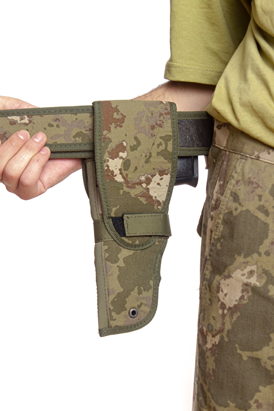 Sag El Kara Kuvvetleri Kamuflaj Renkli Cirtli Kapakli Airsoft Sallamali Palaskaya Kemere Gecirmeli İmpertex Silah Kilifi