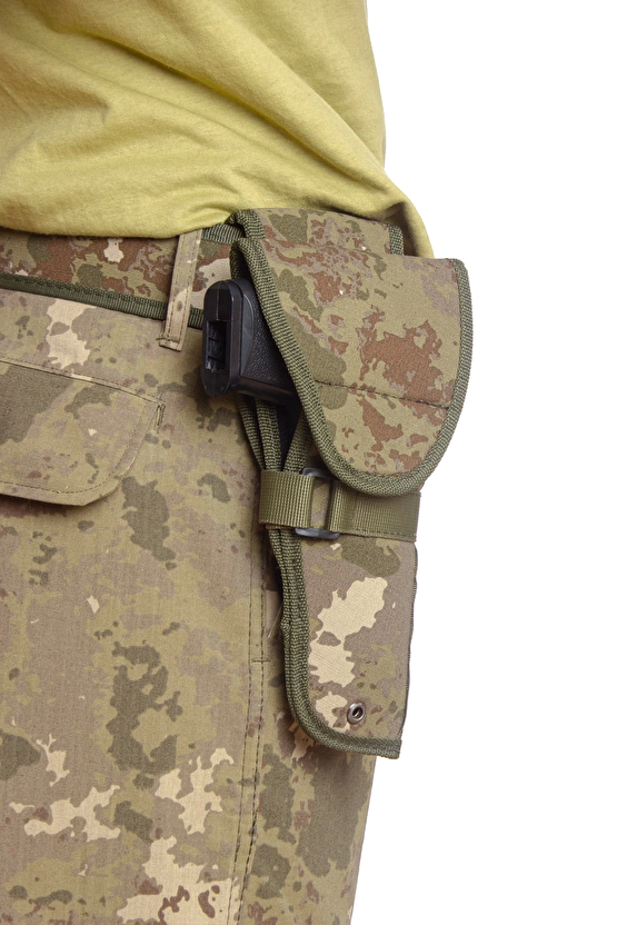Sag El Kara Kuvvetleri Kamuflaj Renkli Cirtli Kapakli Airsoft Sallamali Palaskaya Kemere Gecirmeli İmpertex Silah Kilifi