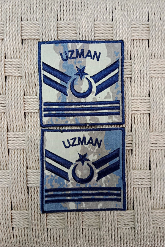 Hava Kuvvetleri Uzman Cavus 3 Kademe Kamuflaj Renkli Nakis Kol Rutbe