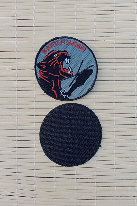Gri Siyah Zemin Nakis İslemeli Karter Akbir Arma Patch Pec