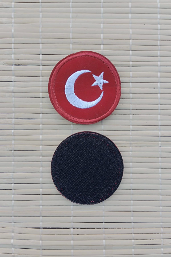 Kirmizi Kadife Yuvarlak Zemin Ayyildiz Nakis İslemeli Arma Patch Pec