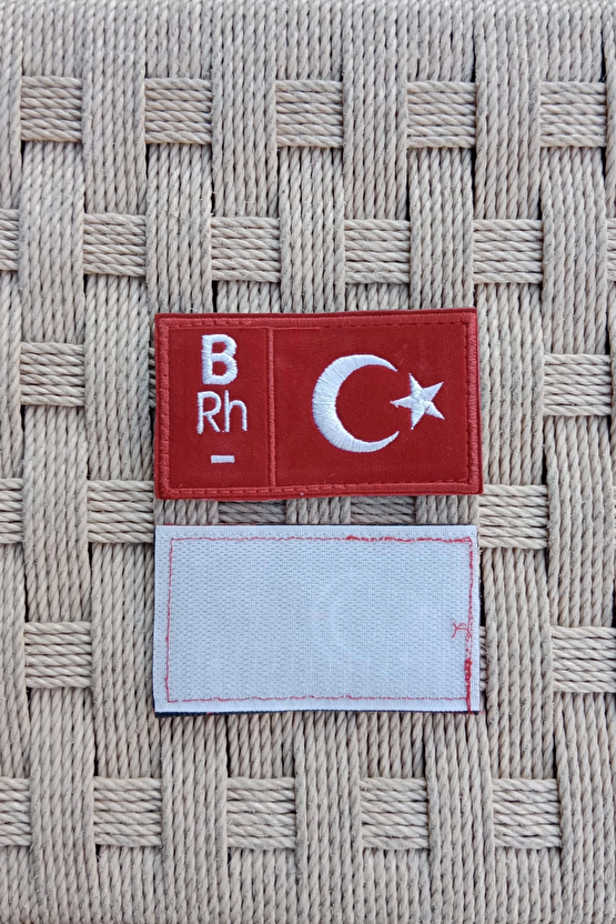 Kırmızı Kadife Zemin Beyaz Nakış İşlemeli B Rh - Kan Gruplu Arma Patch Peç