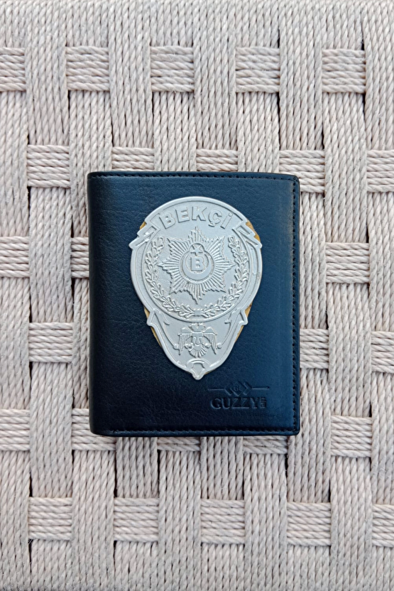 Bekci Amblemli Ozel Tasarim Gri Renkli Hakiki Deri Rozetli Cuzdan