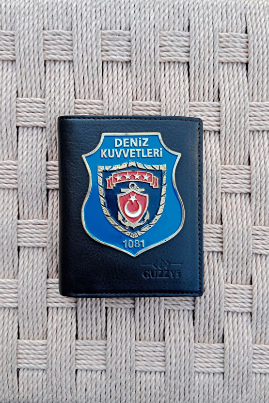 Deniz Kuvvetleri 1081 Amblemli Ozel Tasarim Hakiki Deri Rozetli Cuzdan