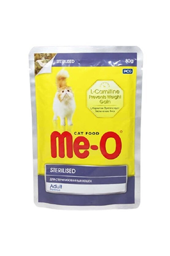 Meo Adult Sterilised Parça Etli Soslu Tavuklu Kısırlaştırılmış Konserve Kedi Maması 80 Gr