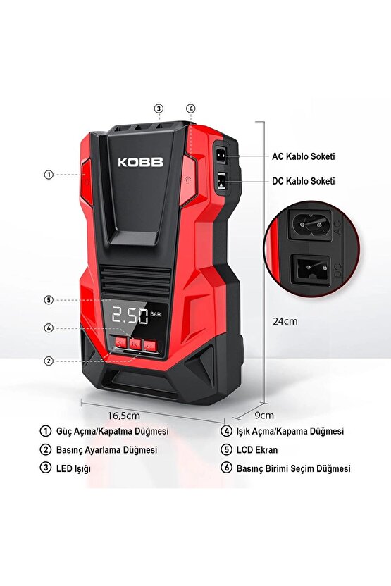 KB220 12Volt220Volt 150 PSI Dijital Basınç Göstergeli Lastik Şişirme Pompası