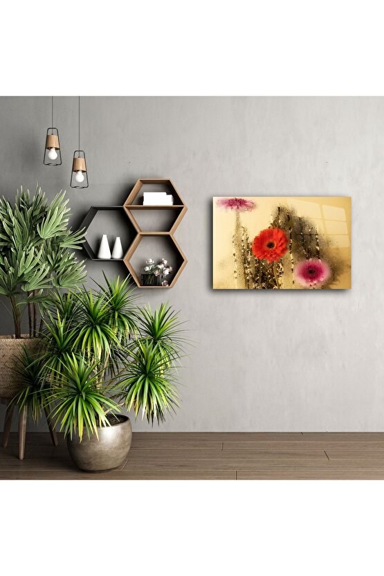 Modern Renkli Cam Çiçek Tablosu