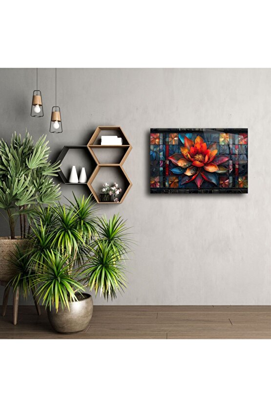 Lotus Çiçeği Mandala Vitray Duvar Sanatı