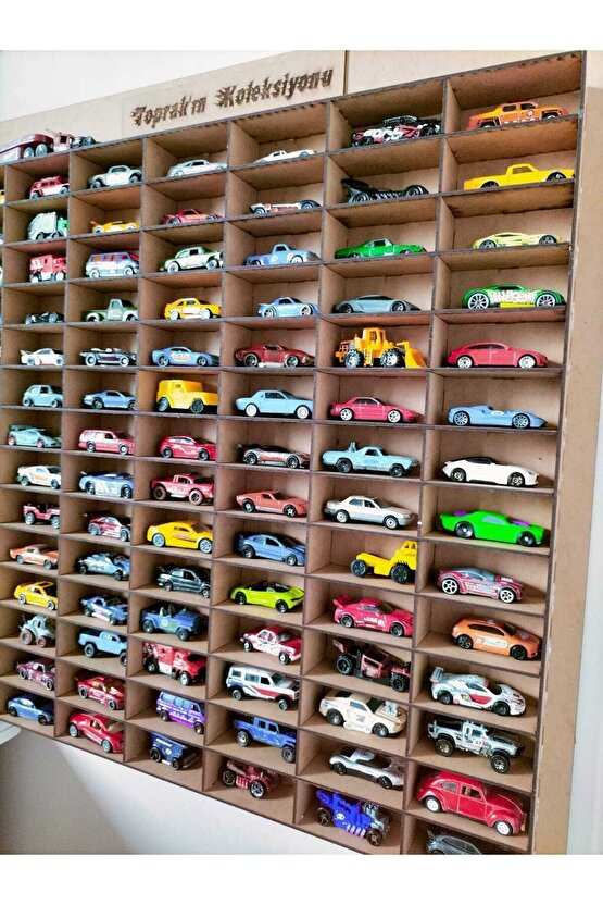 Ahşap 3mm Mdf Hot Wheels Çocuk Odası Oyuncak Araba Duvar Rafı 100 Araçlık