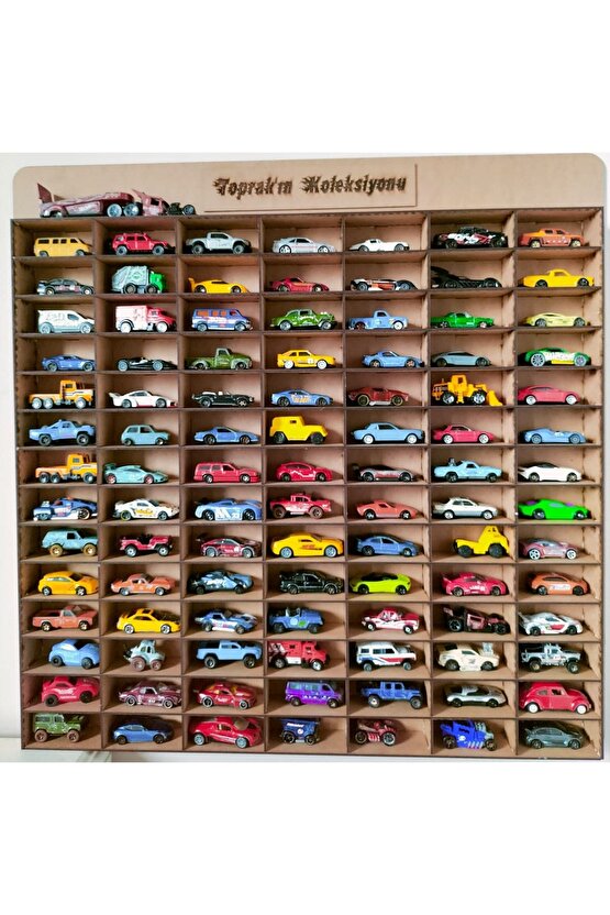 Ahşap 3mm Mdf Hot Wheels Çocuk Odası Oyuncak Araba Duvar Rafı 100 Araçlık