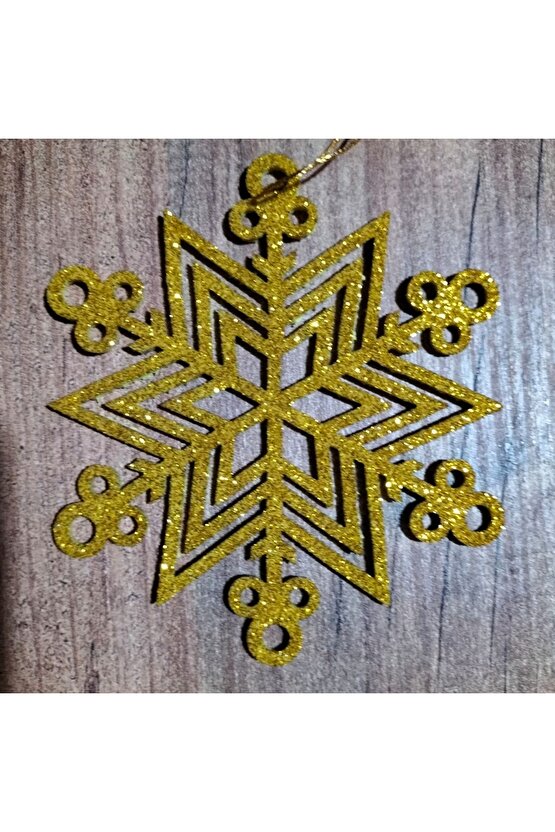 8x8 Cm Sarı 12 Li Kar Tanesi Figürlü Sarı Renkli Yılbaşı Ağacı Ve Hediye Süsü Model2