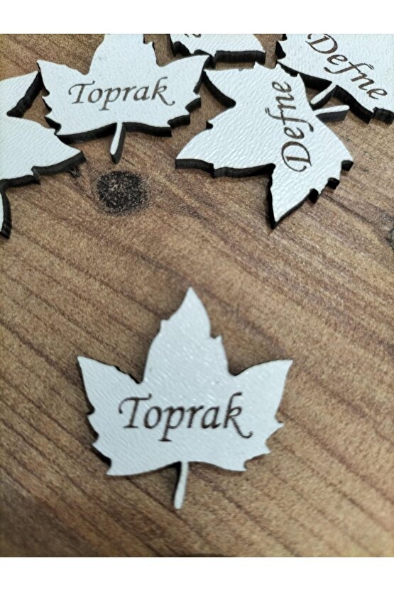 3x3 Cm Beyaz Ahşap Lazer Kesim Yaprak Figürlü Etiket Isimlik 50 Adet