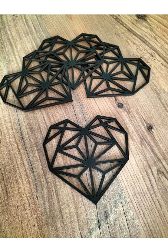 Dekoratif Kalpli Siyah Ahşap Sunumluk Bardak Altlığı 10x10cm 4 Adet