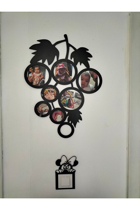 8li Üzüm Desenli Fotoğraf Çerçevesi 60*45 Siyah
