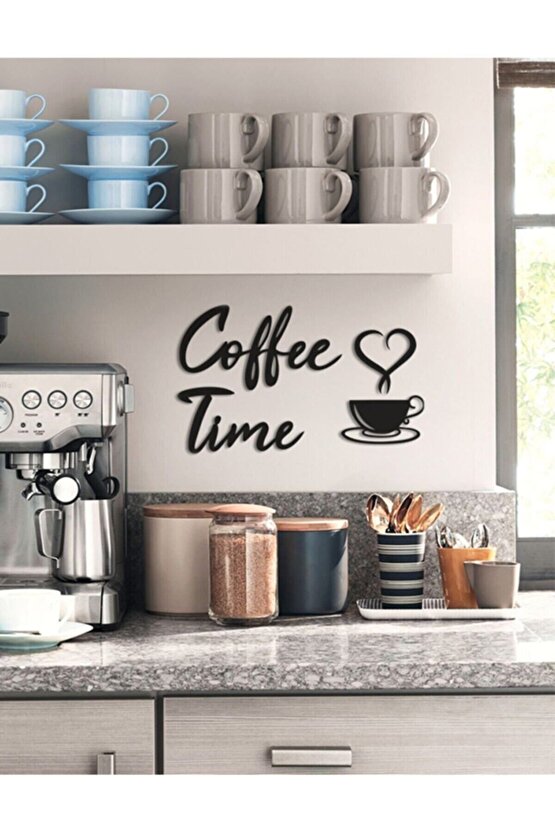 Duvar Için Ahşap Mdf Kahve Köşesi Coffee Time Yazısı 3mm