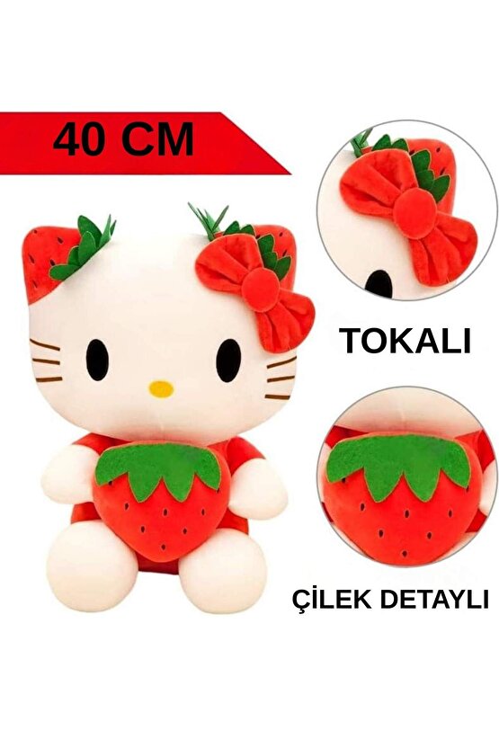BÜYÜK BOY 40 CM HELLO KİTTY ÇİLEK DETAYLI PELUŞ OYUNCAK