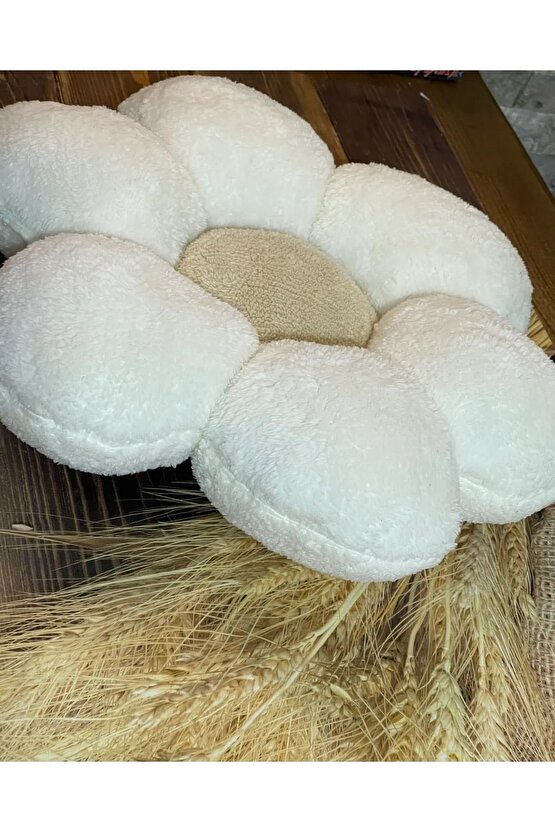 Papatya Krem Rengi Kırlent Peluş Yastık Minder