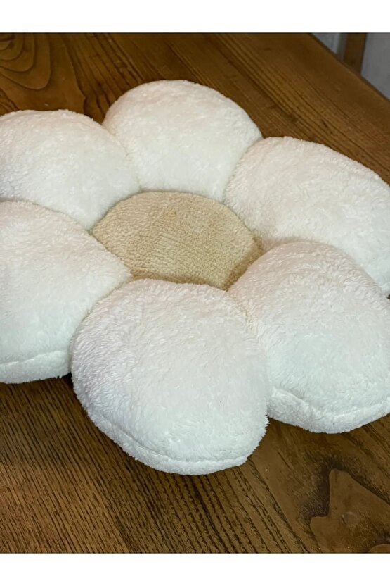 Papatya Krem Rengi Kırlent Peluş Yastık Minder