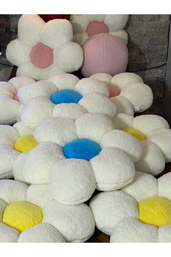 Papatya Krem Rengi Kırlent Peluş Yastık Minder