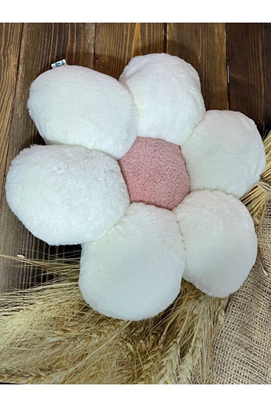 Papatya Kırlent Toskana Peluş Dekoratif Yastık Minder ekru-pembe