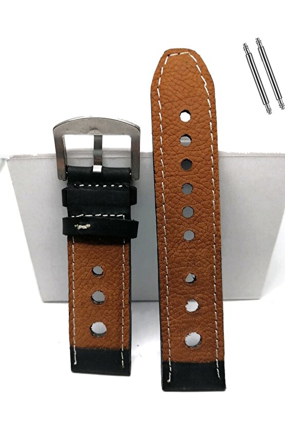 Tissot & Fossil & Panaray  Uyumlu Crayz Hakiki  Deri  24 mm   SİYAH