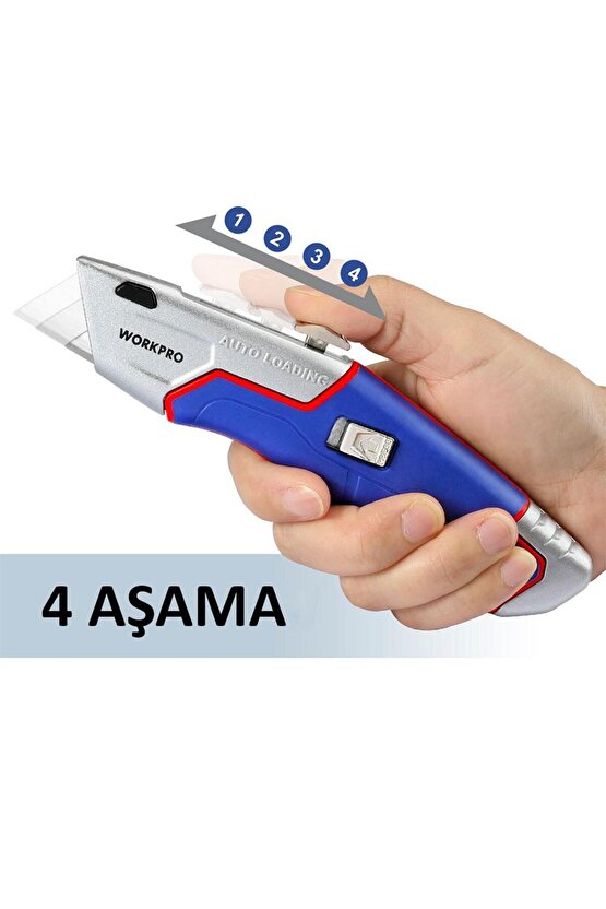 WP213012 Ağır Hizmet Alüminyum Gövde Geri Çekilebilir Rötuş Maket Bıçağı + 4 Adet Yedek Bıça