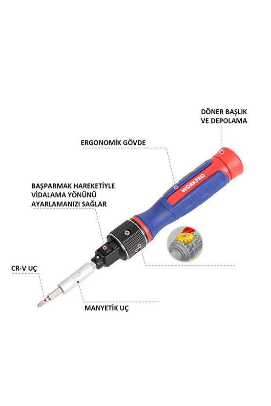 WP221070 9-IN-1 Profesyonel CR-V Cırcırlı Manyetik Hassas Tornavida Seti