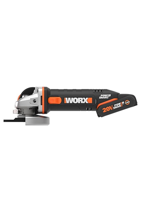 WX800 20Volt 2.0 Ah. Li-ion Çift Akülü 115mm Profesyonel Şarjlı Avuç Taşlama