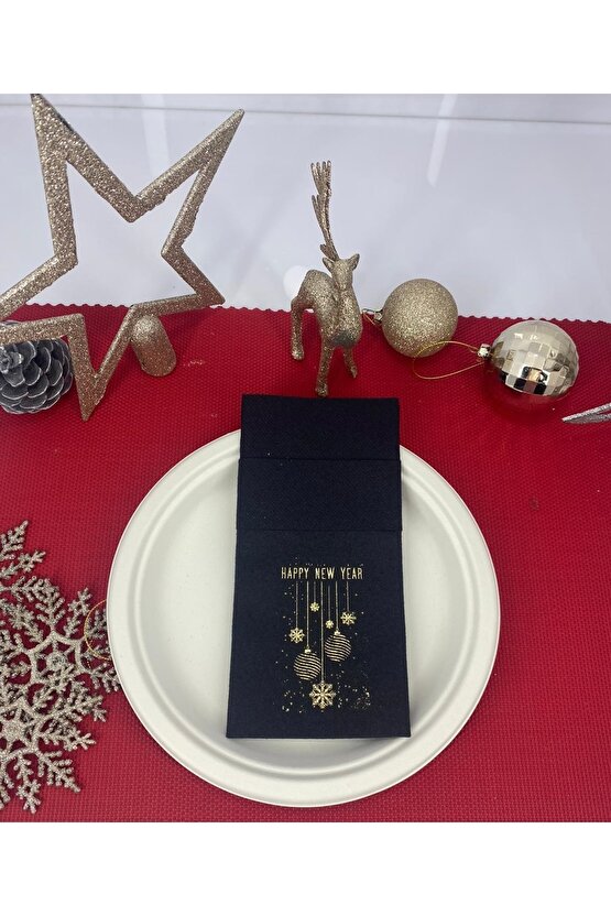 Aırlaıd Cepli Siyah Happy New Year Peçete 20li