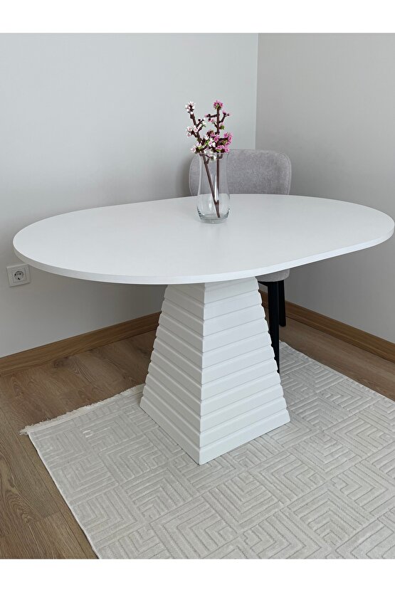120x90 Cm Oval Beyaz Eksen Ahşap Yemek Masası - Fungi Serisi - Mutfak, Balkon, Kafe Masası