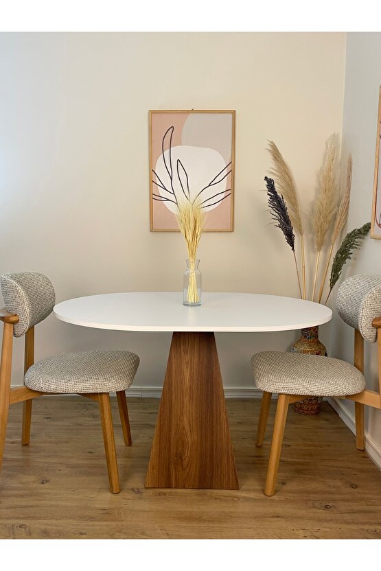 120 x 90 Cm Ceviz Ayaklı Ahşap Yemek Masası - Fungi Serisi - Çalışma Masası - Balkon ve Kafe Masası
