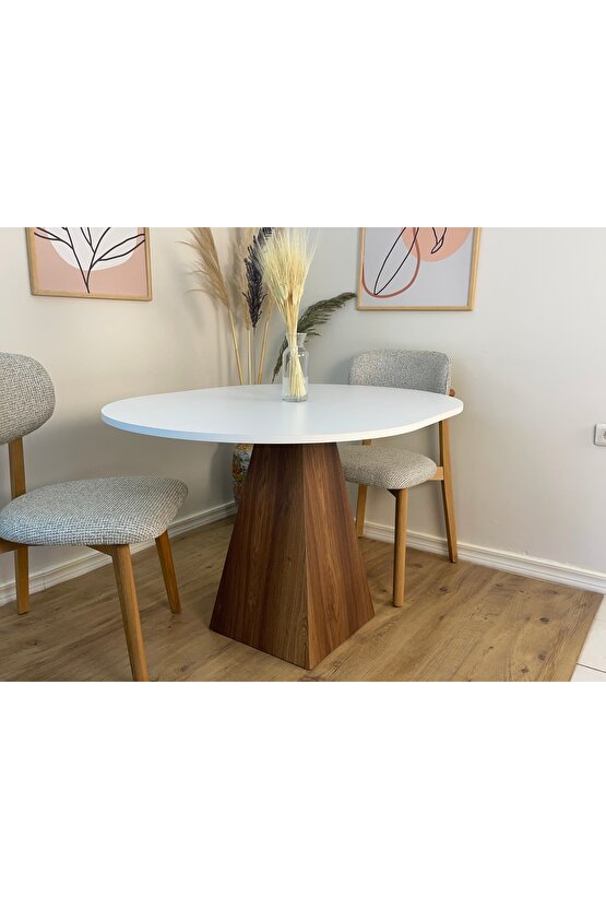 120 x 90 Cm Ceviz Ayaklı Ahşap Yemek Masası - Fungi Serisi - Çalışma Masası - Balkon ve Kafe Masası