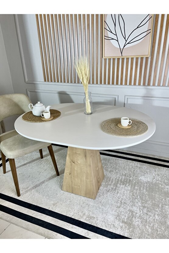 120x90 Cm Oval Çam Ayaklı Ahşap Yemek Masası - Fungi Serisi - Çalışma Masası - Balkon Ve Kafe Masası