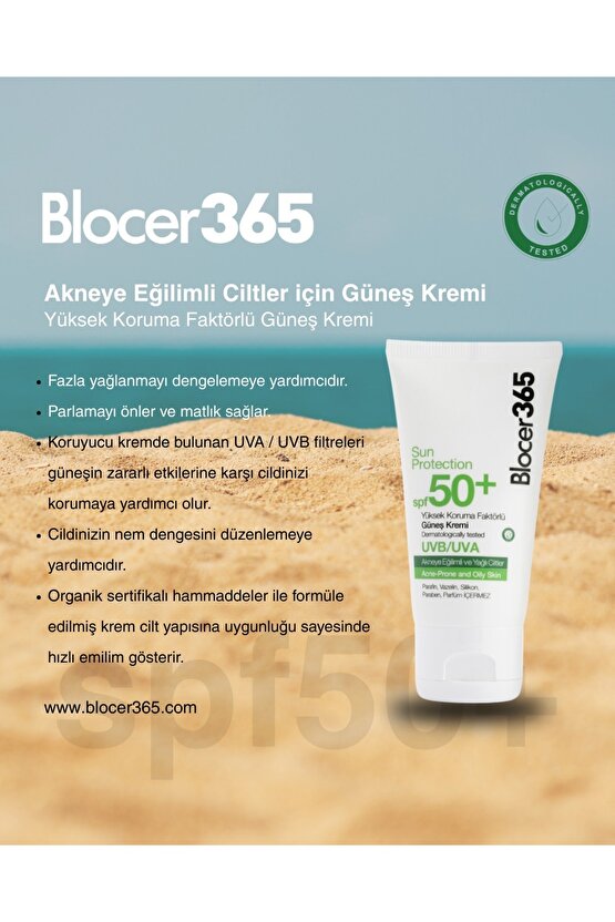 Blocer365 Akneye Eğilimli Ciltler İçin Güneş Kremi SPF50+ 50 ml
