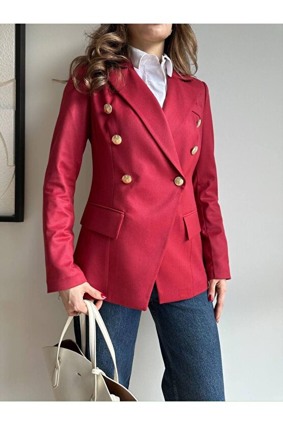 Kadın Çapraz Tek Düğme Belden Oturtmalı Blazer Ceket