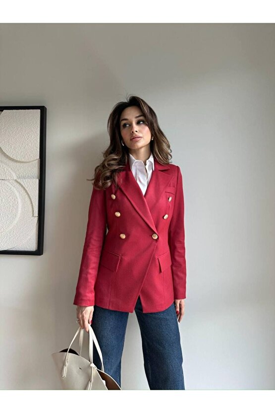 Kadın Çapraz Tek Düğme Belden Oturtmalı Blazer Ceket