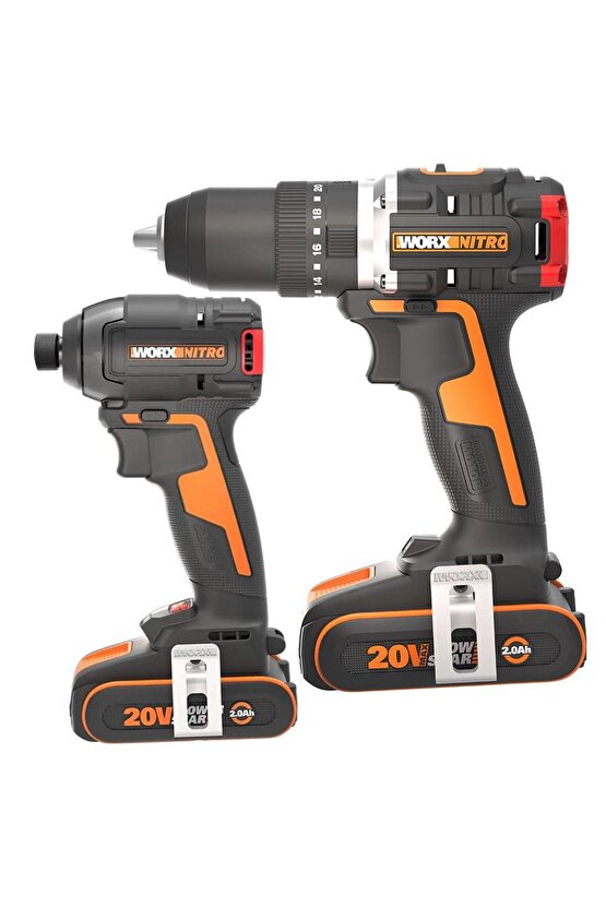 WX925 20Volt2.0Ah Li-ion Çift Akülü Kömürsüz Profesyonel Darbeli Matkap+WX265 Kömürsüz Darbeli