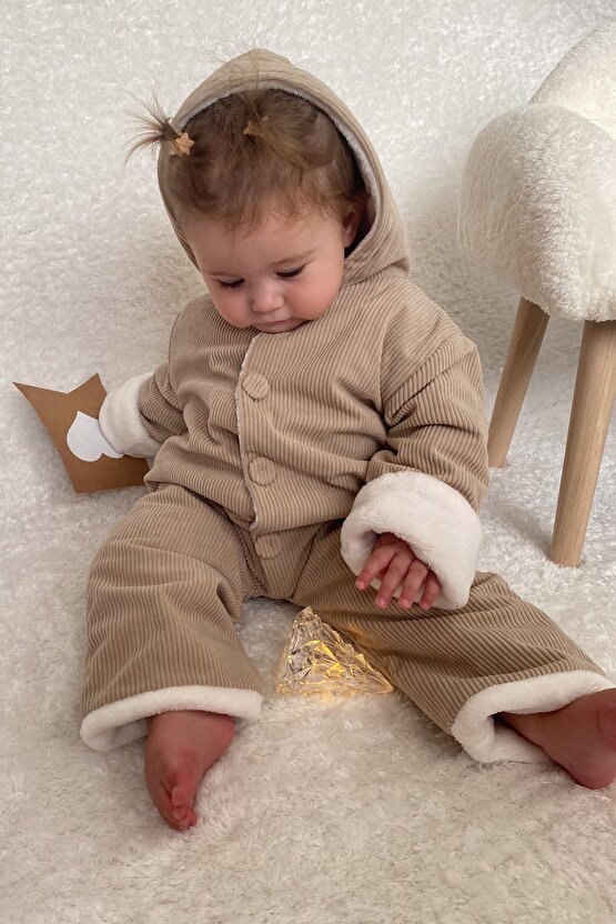 Kız Erkek Unisex Mevsimlik Çift Kat Kadife Ultrasoft Şapkalı Bebek Çocuk Uyku Tulumu Astronot Tulum
