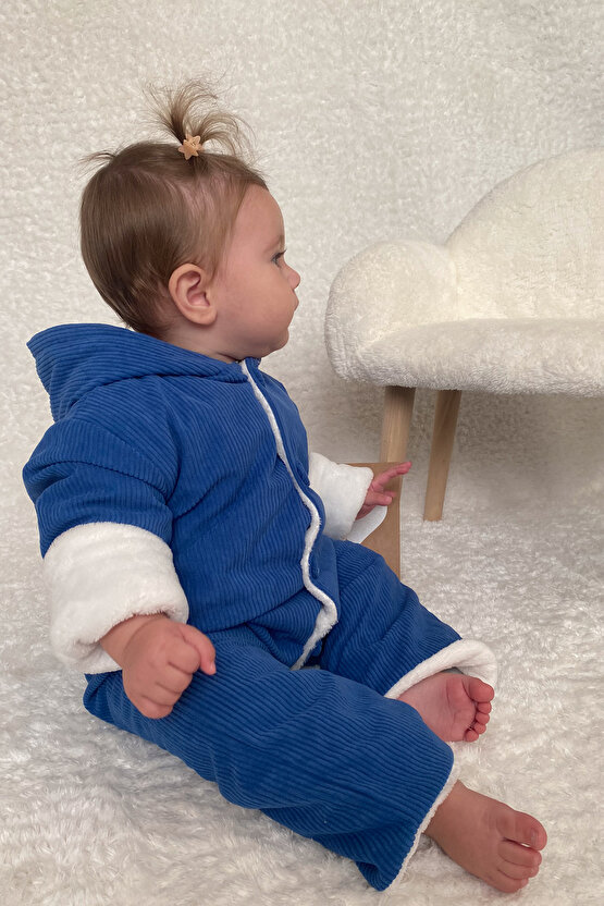 Kız Erkek Unisex Mevsimlik Çift Kat Kadife Ultrasoft Şapkalı Bebek Çocuk Uyku Tulumu Astronot Tulum