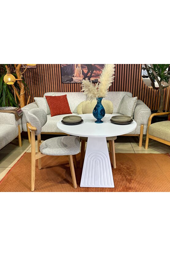 90 cm Yuvarlak Bohem Ahşap Yemek Masası - Fungi Serisi - Mutfak Balkon Kafe masası