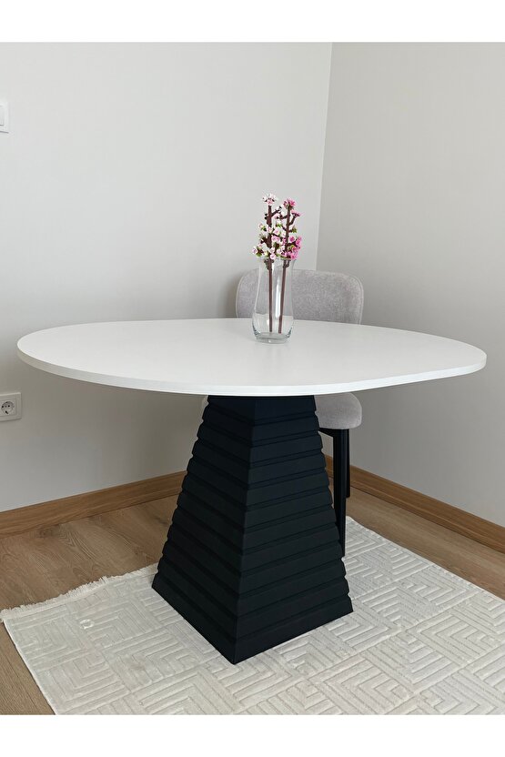 120x90 Cm Oval Sİyah Eksen Ahşap Yemek Masası - Fungi Serisi - Balkon Ve Kafe Masası