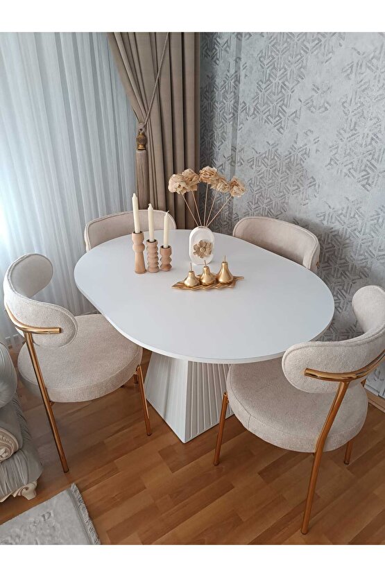 100 Cm Yuvarlak Bej Fitilli Ahşap Yemek Masası - Fungi Serisi - Mutfak Balkon Kafe Masası