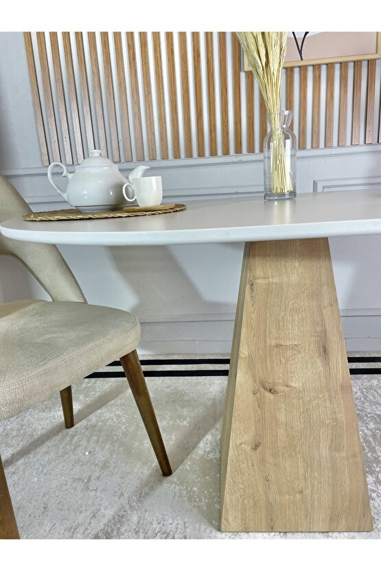 120x90 Cm Oval Çam Ayaklı Ahşap Yemek Masası - Fungi Serisi - Çalışma Masası - Balkon Ve Kafe Masası
