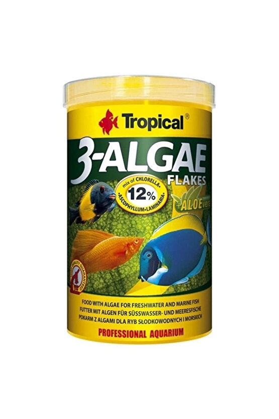 3-Algae Flakes Tatlı ve Tuzlu Su Balıkları için Yosunlu Yem 100 Ml 20 Gr