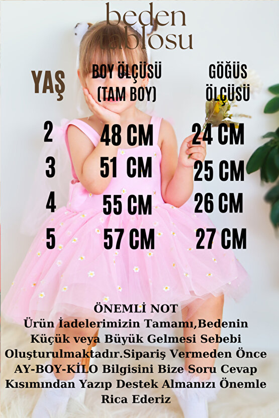 Kız Bebek Elbise Kız Çocuk Elbise Doğum Günü Parti Düğün Elbise Askılı Astarlı Papatya Elbise