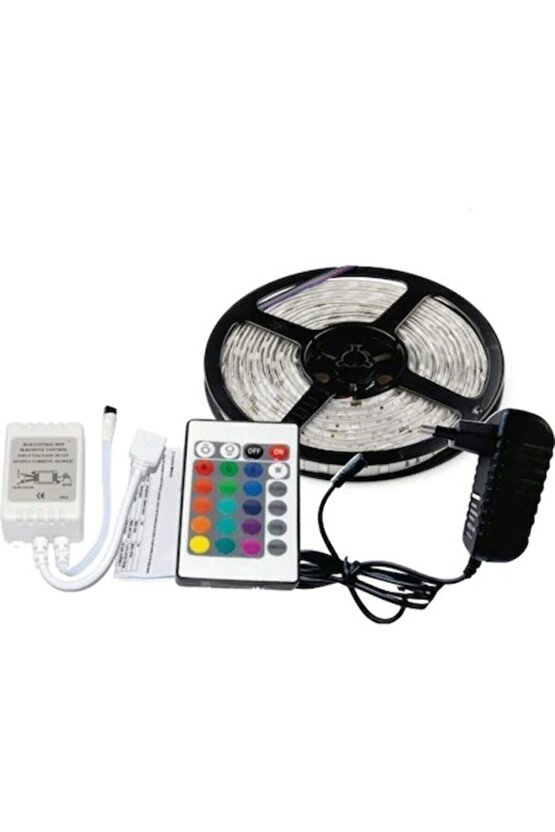 Led 5 Mt Renkli Kumandalı Adaptörlü Çift Taraflı Bant Tak Çalıştır Rgb 20 Fonksyonlu Şerit