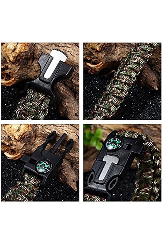 Acil Durum Taktiksel Paracord Hayatta Kalma Bilekliği Survival Çok Amaçlı Bileklik