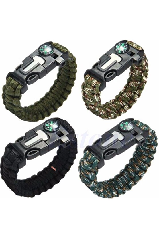 5i 1 Arada Outdoor Survival Paracord Bileklik Mavi & Kamuflaj