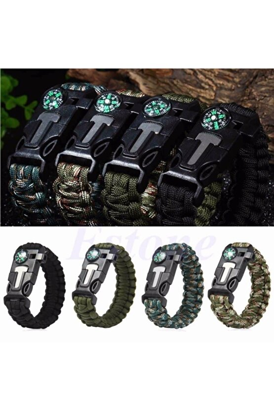 5i 1 Arada Outdoor Survival Paracord Bileklik Mavi & Kamuflaj